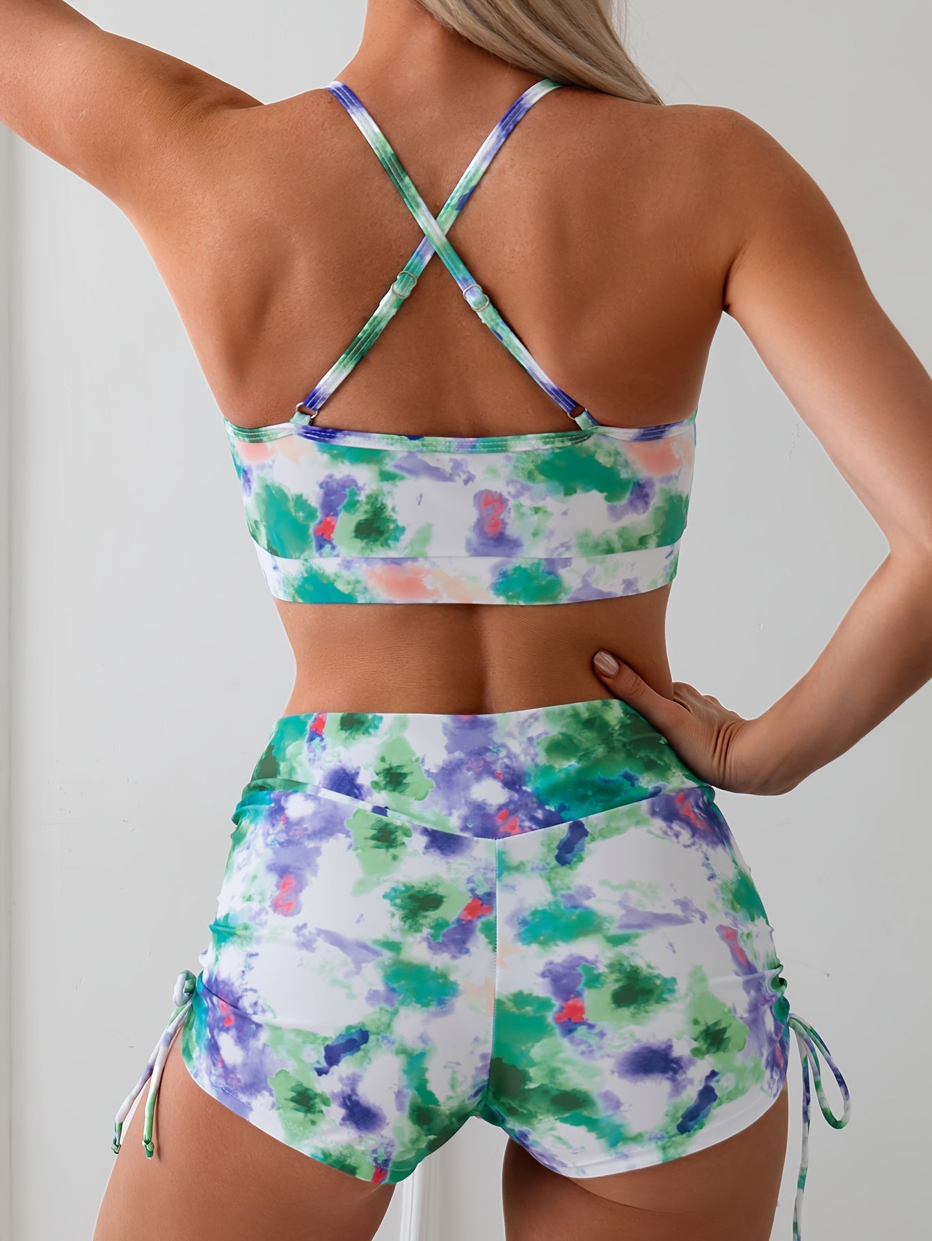 Tie Dye Drawstring High Waist 2-Piece Bikini Set