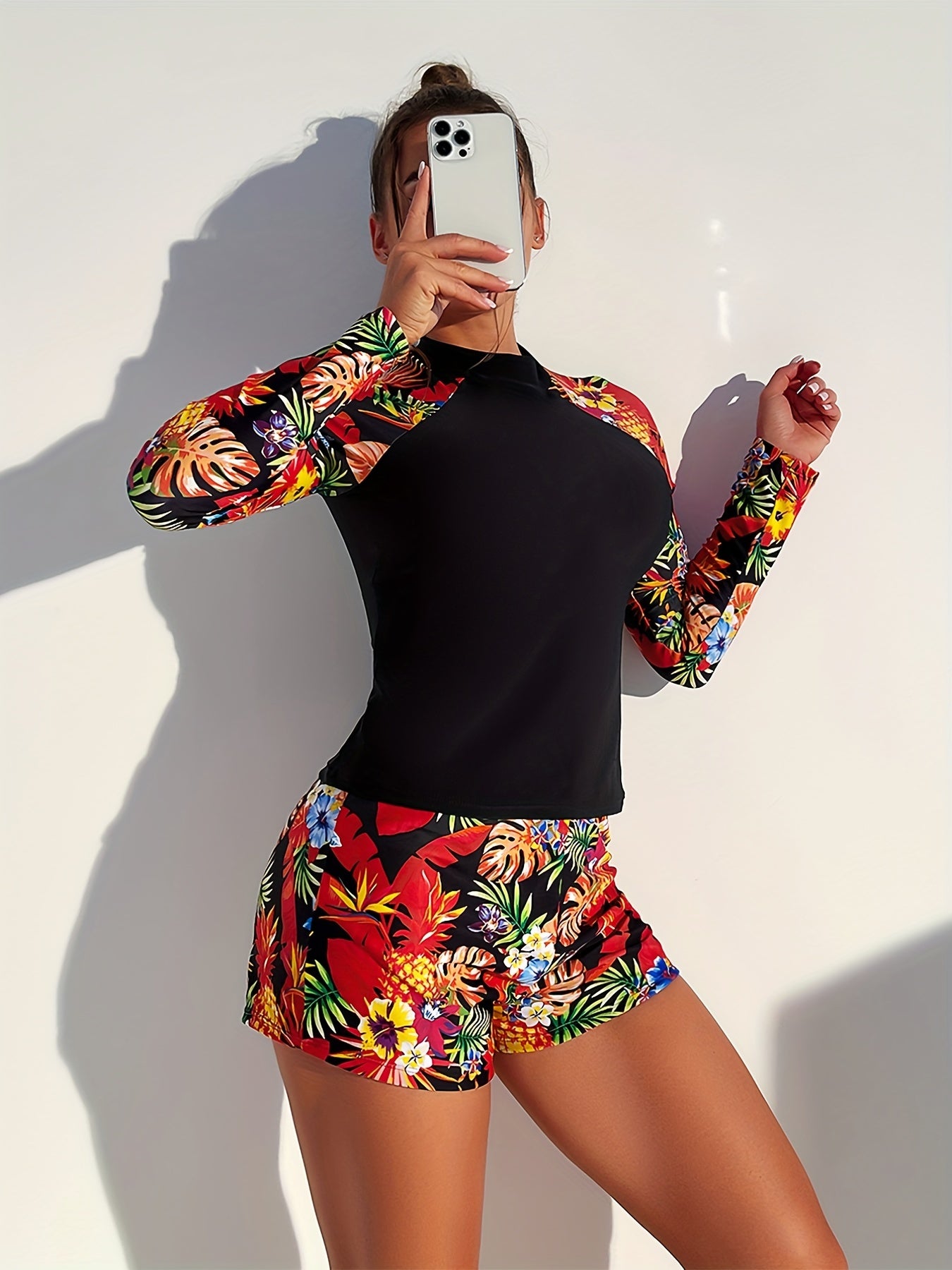 Vibrant Tropical Long Sleeve Swimsuit
