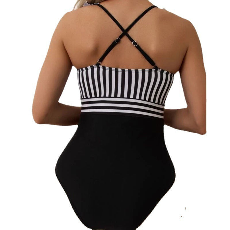 French Style Wide Strap One-piece Swimsuit For Women
