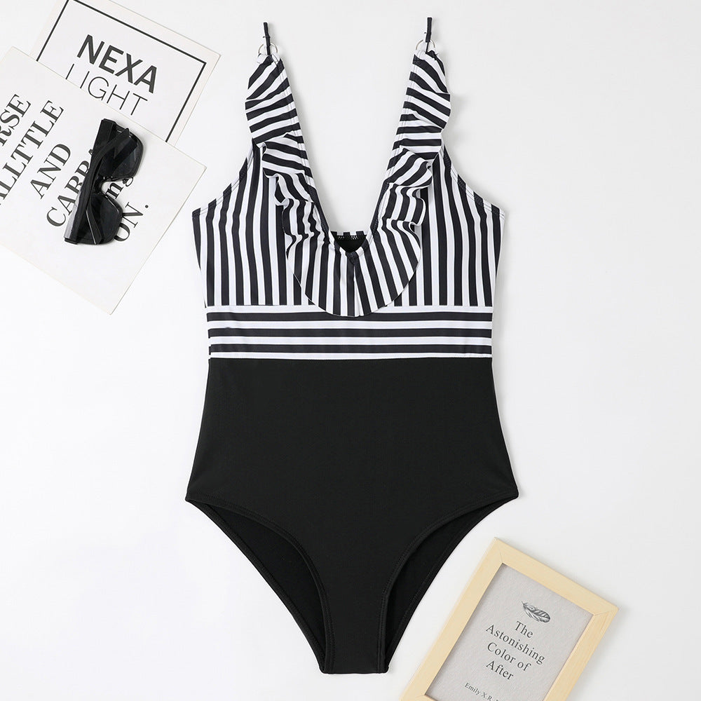French Style Wide Strap One-piece Swimsuit For Women