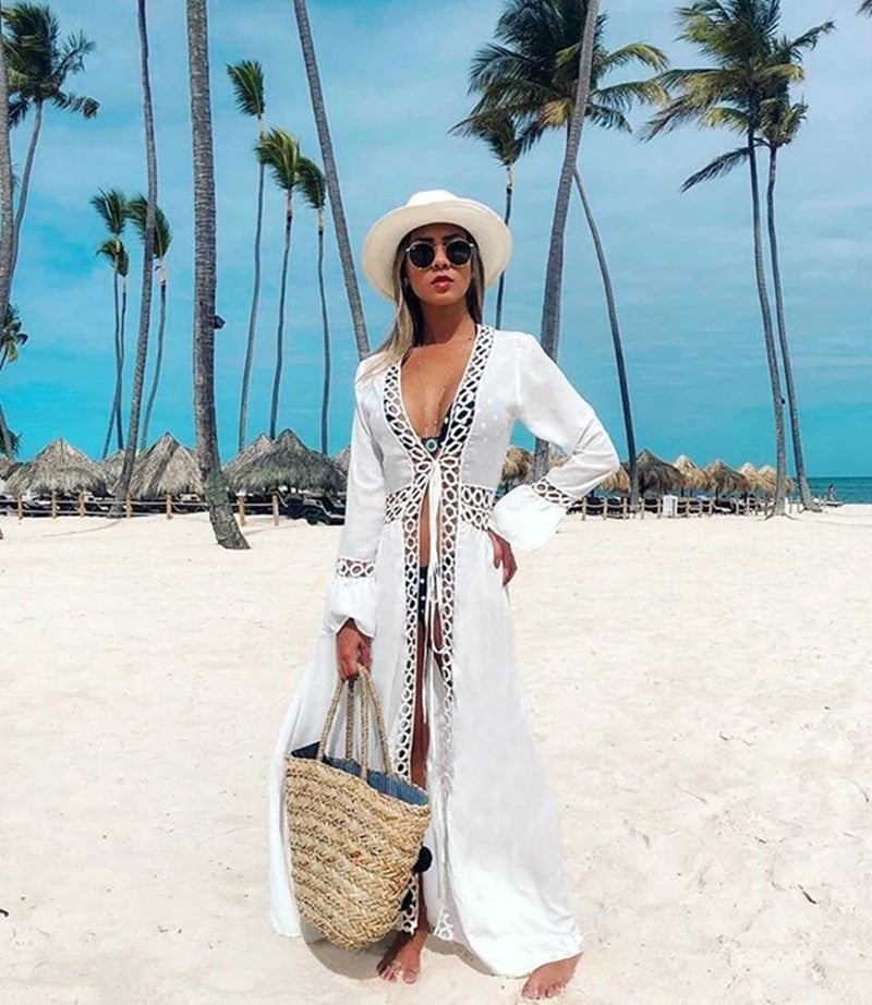 Women’s Crochet Beach Cover-Up Dress – Kaftan Tunic Pareo