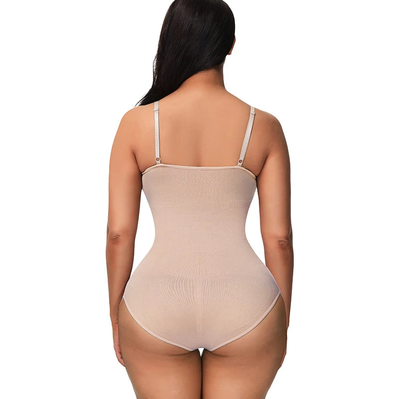 V-Neck Spaghetti Strap Compression Bodysuit Slimming Shapewear