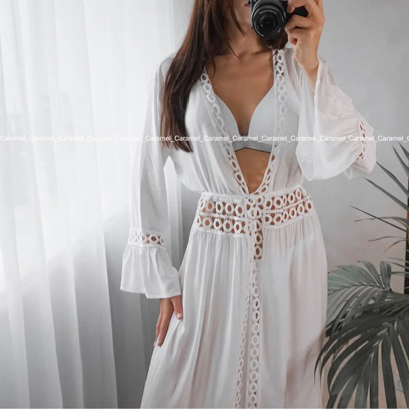 Women’s Crochet Beach Cover-Up Dress – Kaftan Tunic Pareo