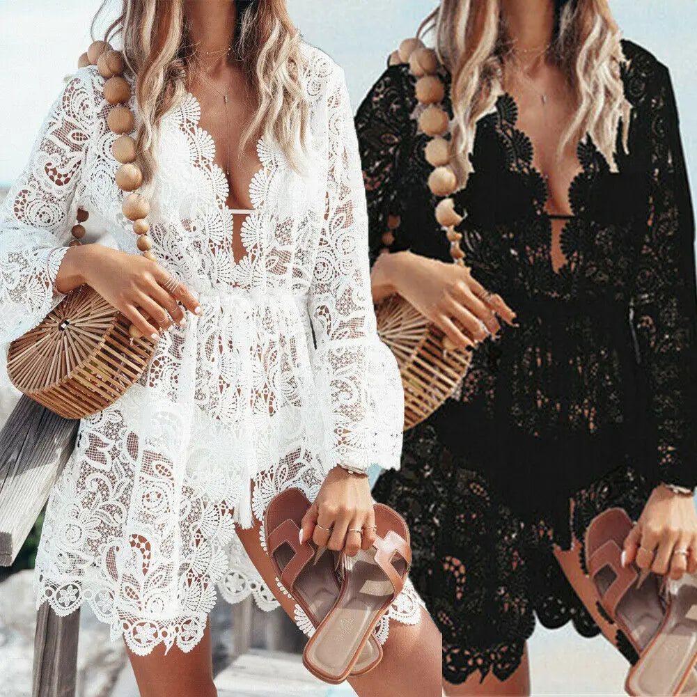 Hot Sale Women’s Sexy V-Neck Lace Beach Cover-Up – Boho Sundress