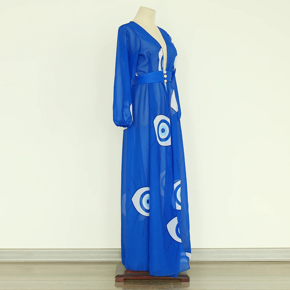 Blue Eyes Bikini Beach Cover-Up – Long Kaftan Sarong Tunic