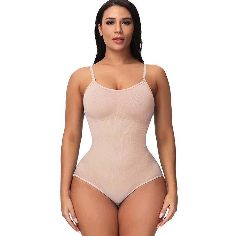 V-Neck Spaghetti Strap Compression Bodysuit Slimming Shapewear