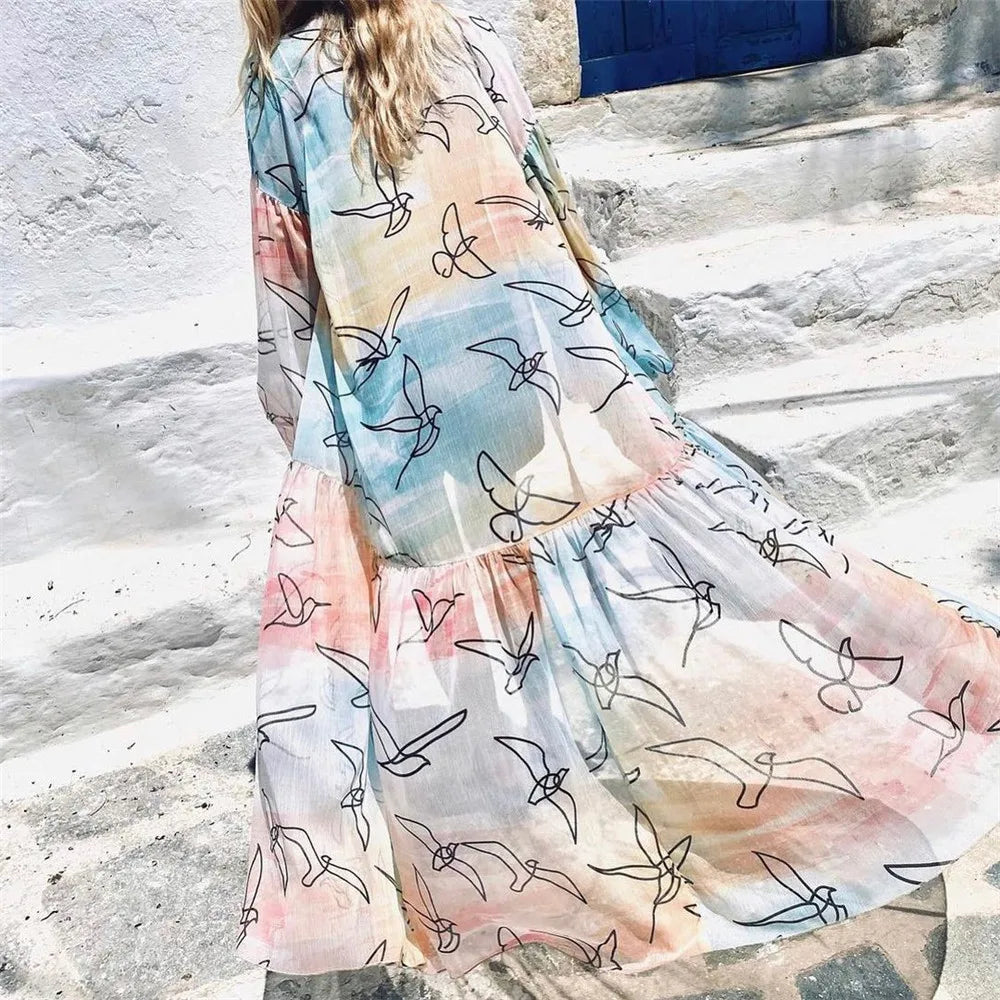 Blue Eyes Bikini Beach Cover-Up – Long Kaftan Sarong Tunic