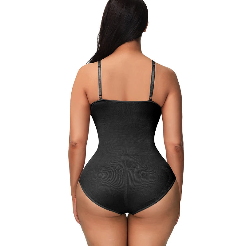 V-Neck Spaghetti Strap Compression Bodysuit Slimming Shapewear