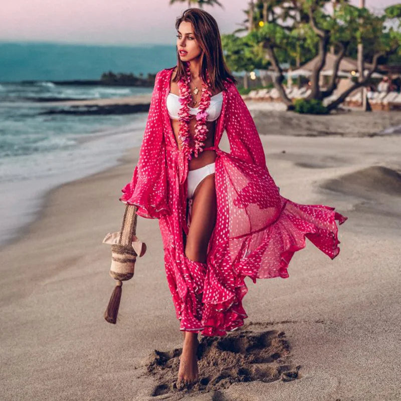 Women’s Crochet Beach Cover-Up Dress – Kaftan Tunic Pareo