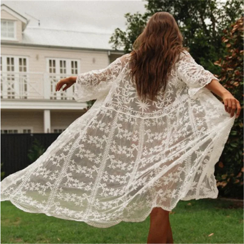 Women’s Crochet Beach Cover-Up Dress – Kaftan Tunic Pareo