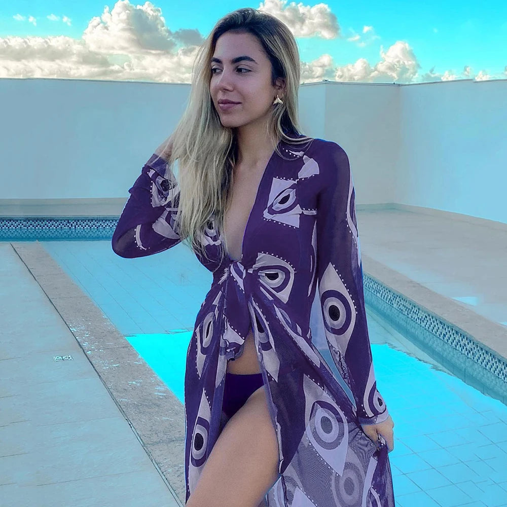 Blue Eyes Bikini Beach Cover-Up – Long Kaftan Sarong Tunic