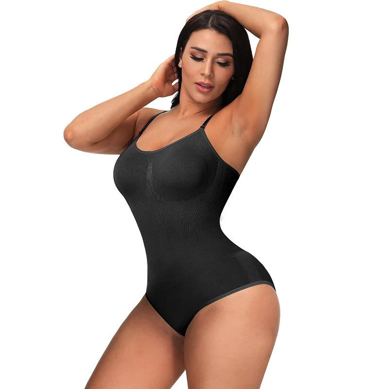 V-Neck Spaghetti Strap Compression Bodysuit Slimming Shapewear