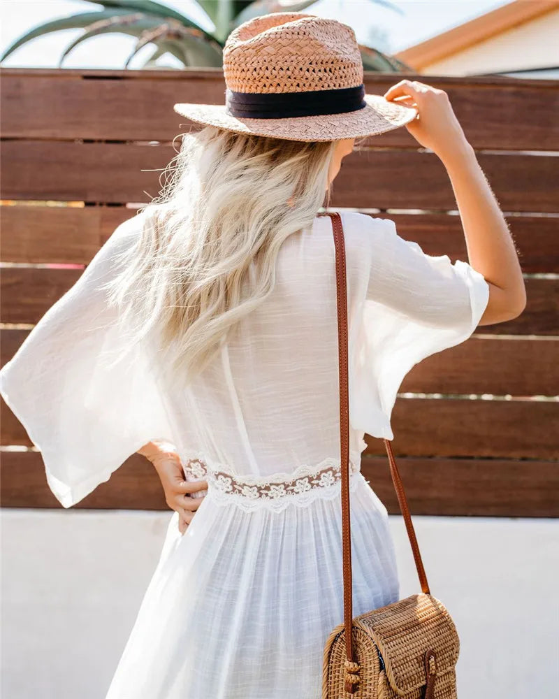 Women’s Crochet Beach Cover-Up Dress – Kaftan Tunic Pareo