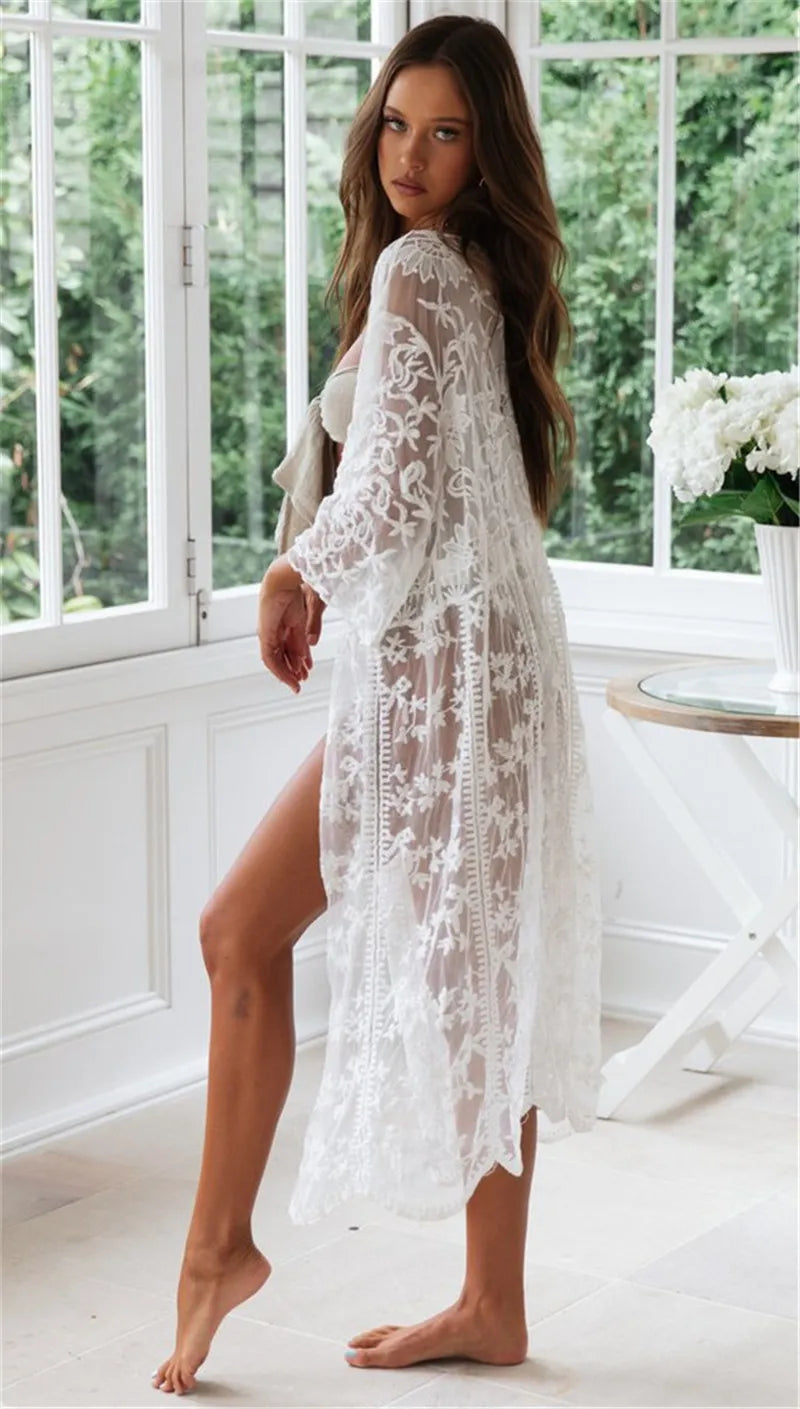Women’s Crochet Beach Cover-Up Dress – Kaftan Tunic Pareo