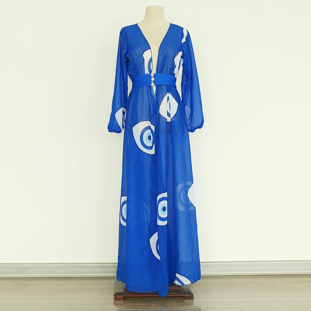 Blue Eyes Bikini Beach Cover-Up – Long Kaftan Sarong Tunic