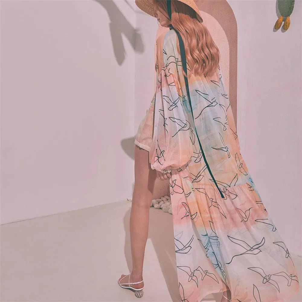 Blue Eyes Bikini Beach Cover-Up – Long Kaftan Sarong Tunic