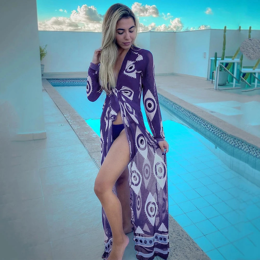 Blue Eyes Bikini Beach Cover-Up – Long Kaftan Sarong Tunic