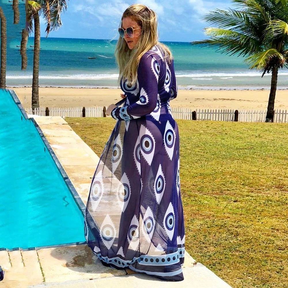 Blue Eyes Bikini Beach Cover-Up – Long Kaftan Sarong Tunic