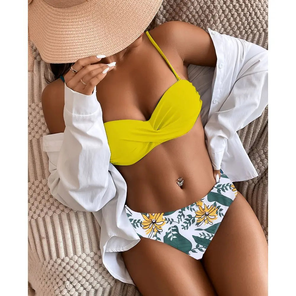 eopard Print Bikini Set – Floral Push-Up Low Waist Swimwear