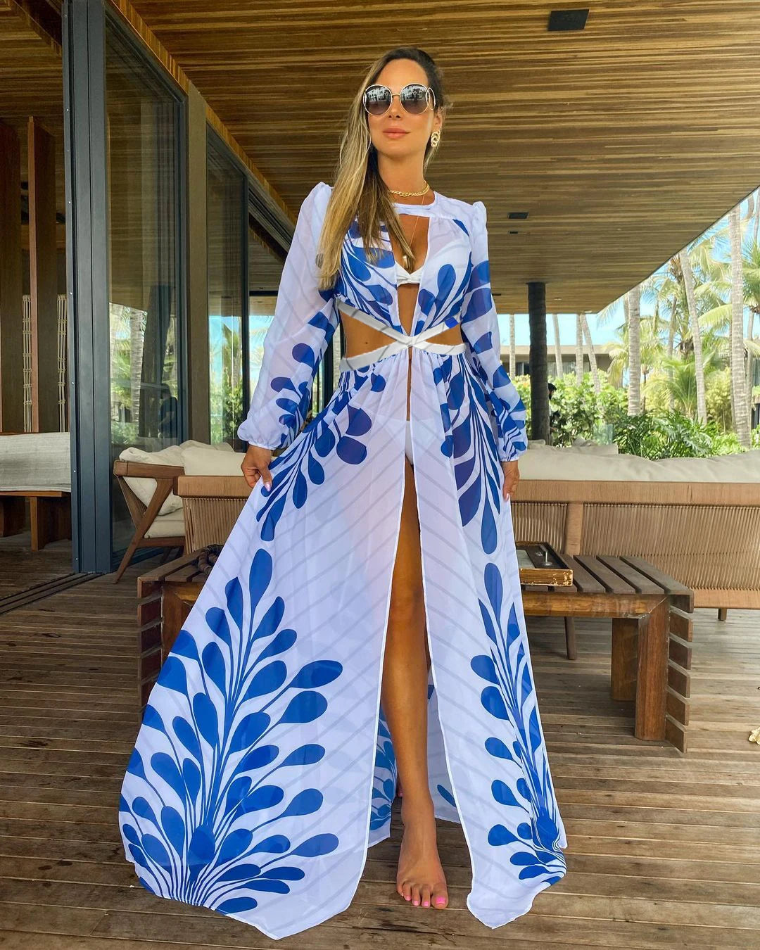 Blue Eyes Bikini Beach Cover-Up – Long Kaftan Sarong Tunic