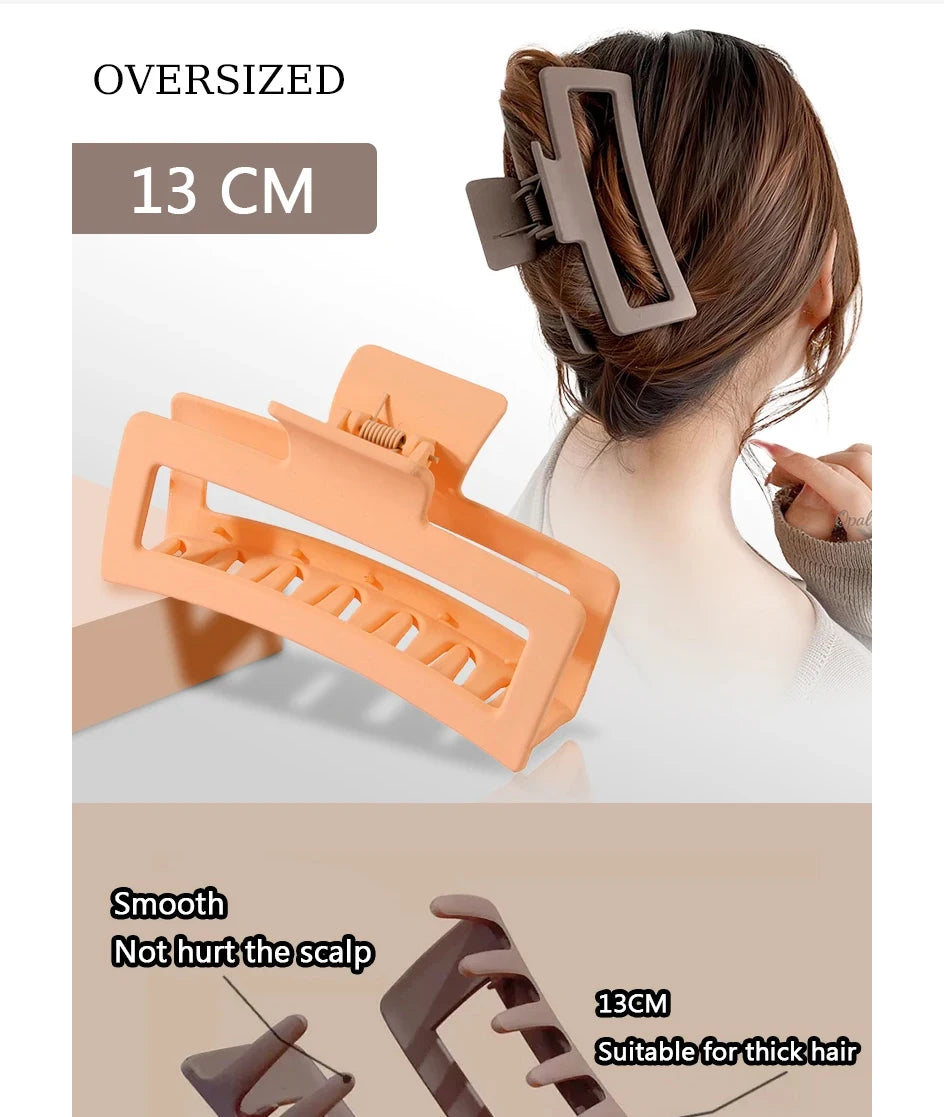 13CM Oversized Solid Square Shark Clip – Frosted Hair Accessories for Thick Hair