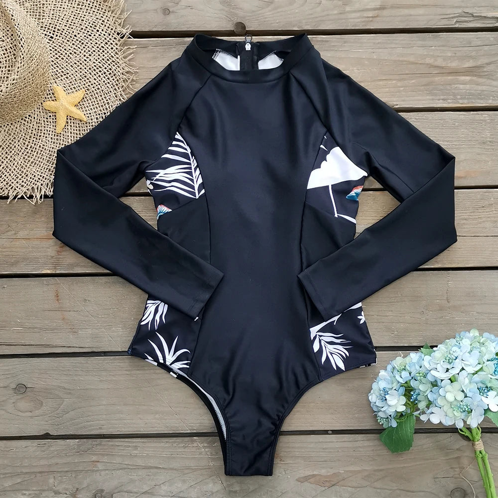 2025 Women’s Long Sleeve Surfing One-Piece Swimsuit