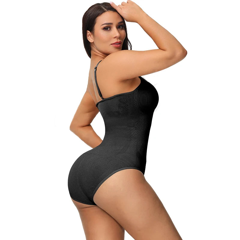 V-Neck Spaghetti Strap Compression Bodysuit Slimming Shapewear