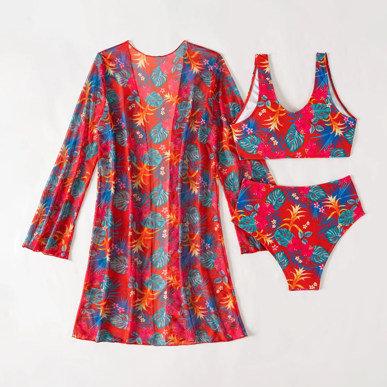 2025 Sexy Floral 3-Piece Bikini Set – High Waist Women’s Swimwear