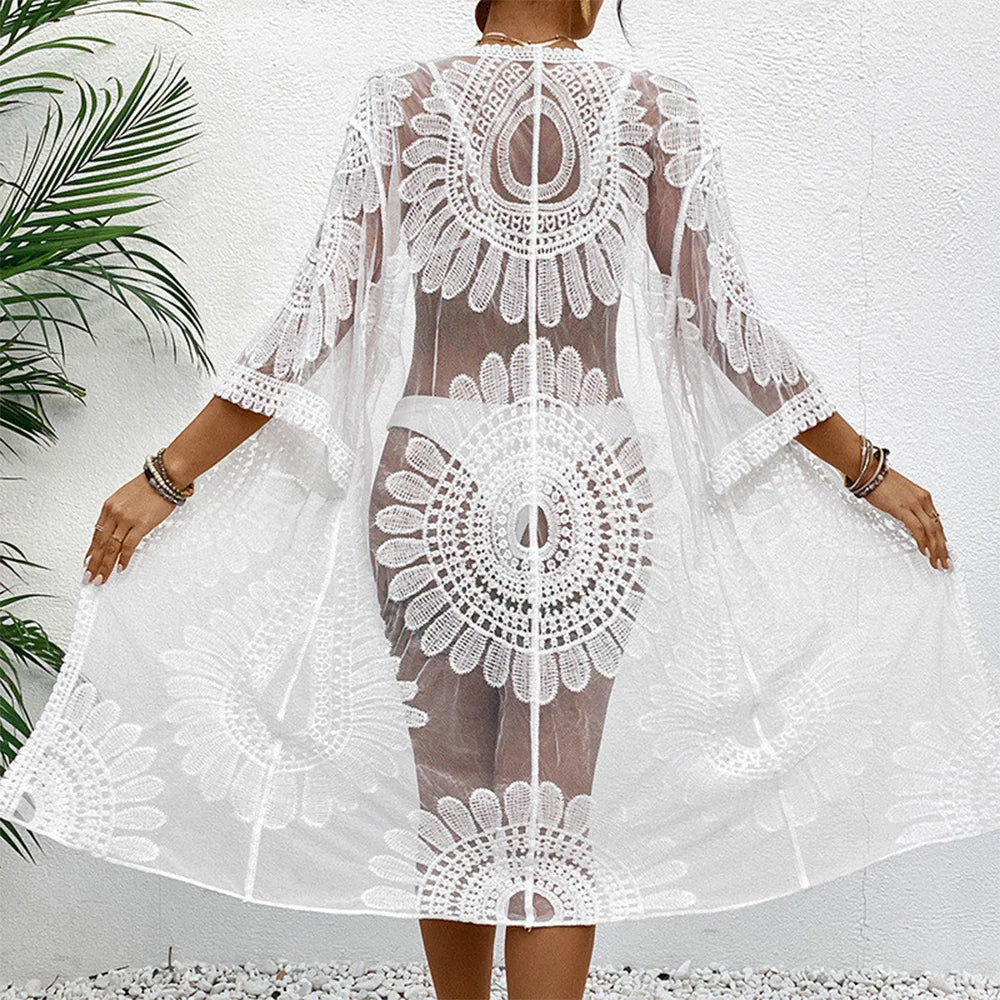 Mia Muse Women’s Smock Dress – French Elegant Lace-Up Beach Style