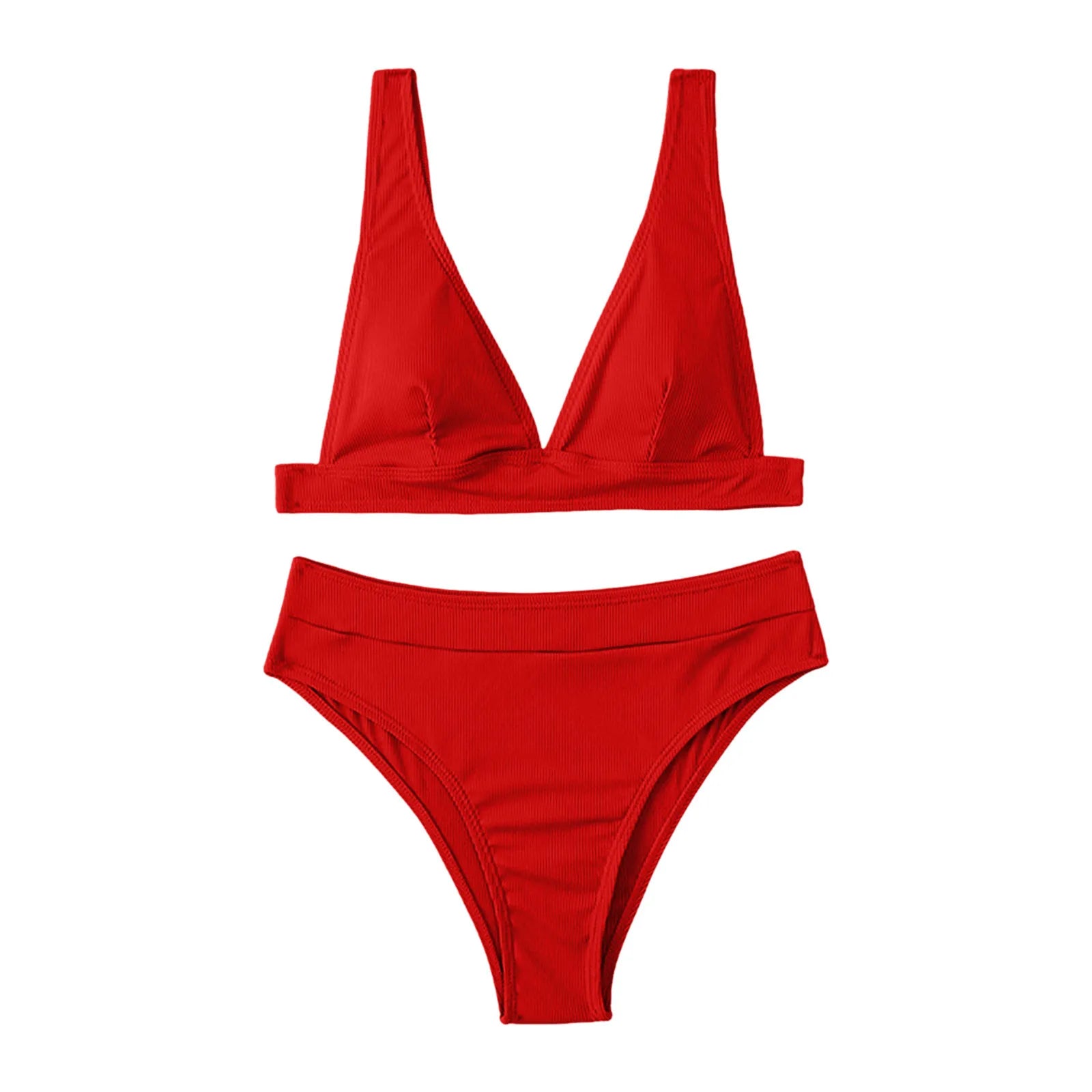 Women’s Deep V High-Waisted Bikini Set – Two-Piece Swimwear
