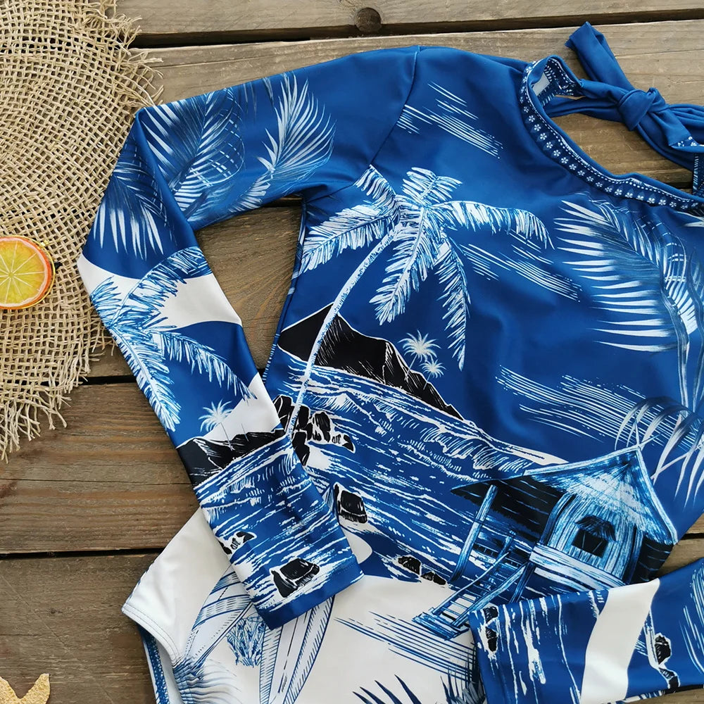 2025 Women’s Long Sleeve Surfing One-Piece Swimsuit