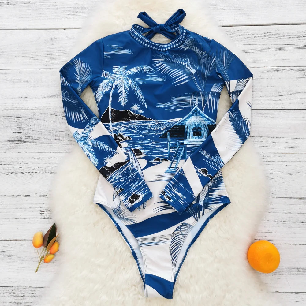 2025 Women’s Long Sleeve Surfing One-Piece Swimsuit