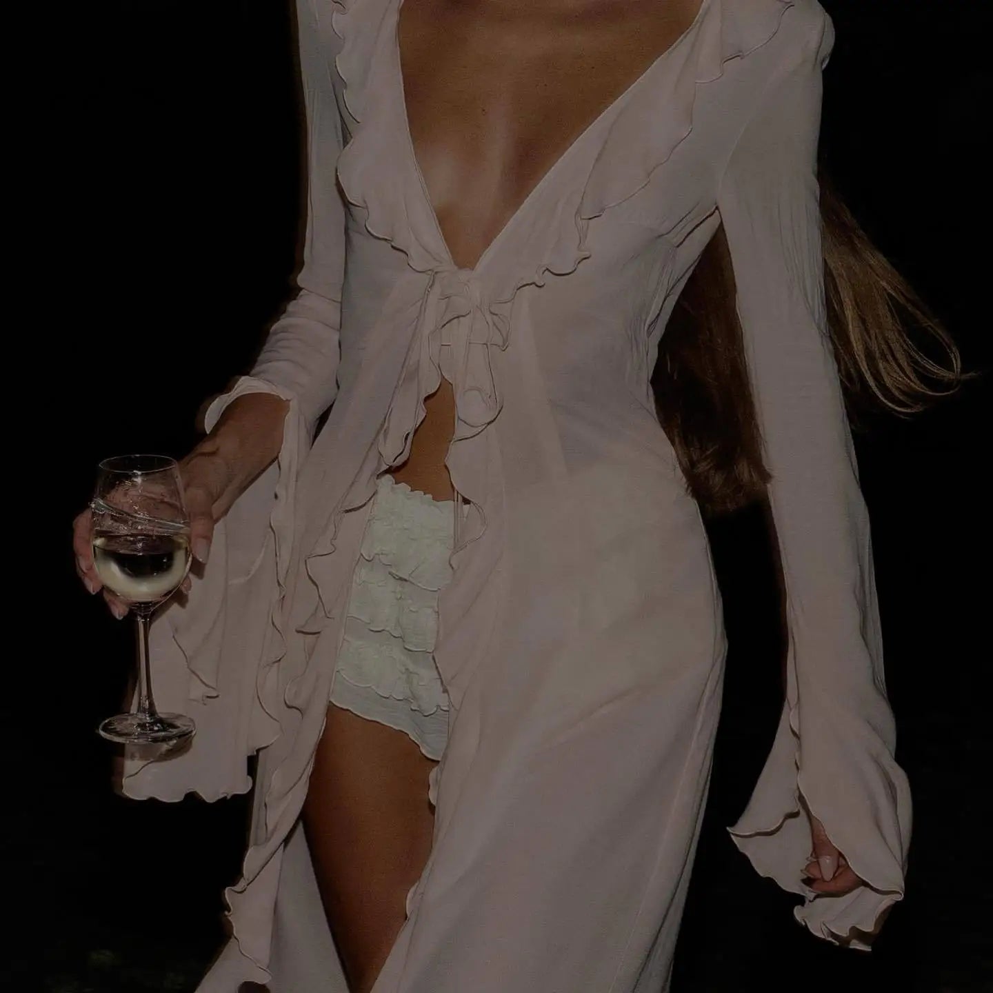 Sexy V-Neck Ruffled Chiffon Beach Cover-Up Dress