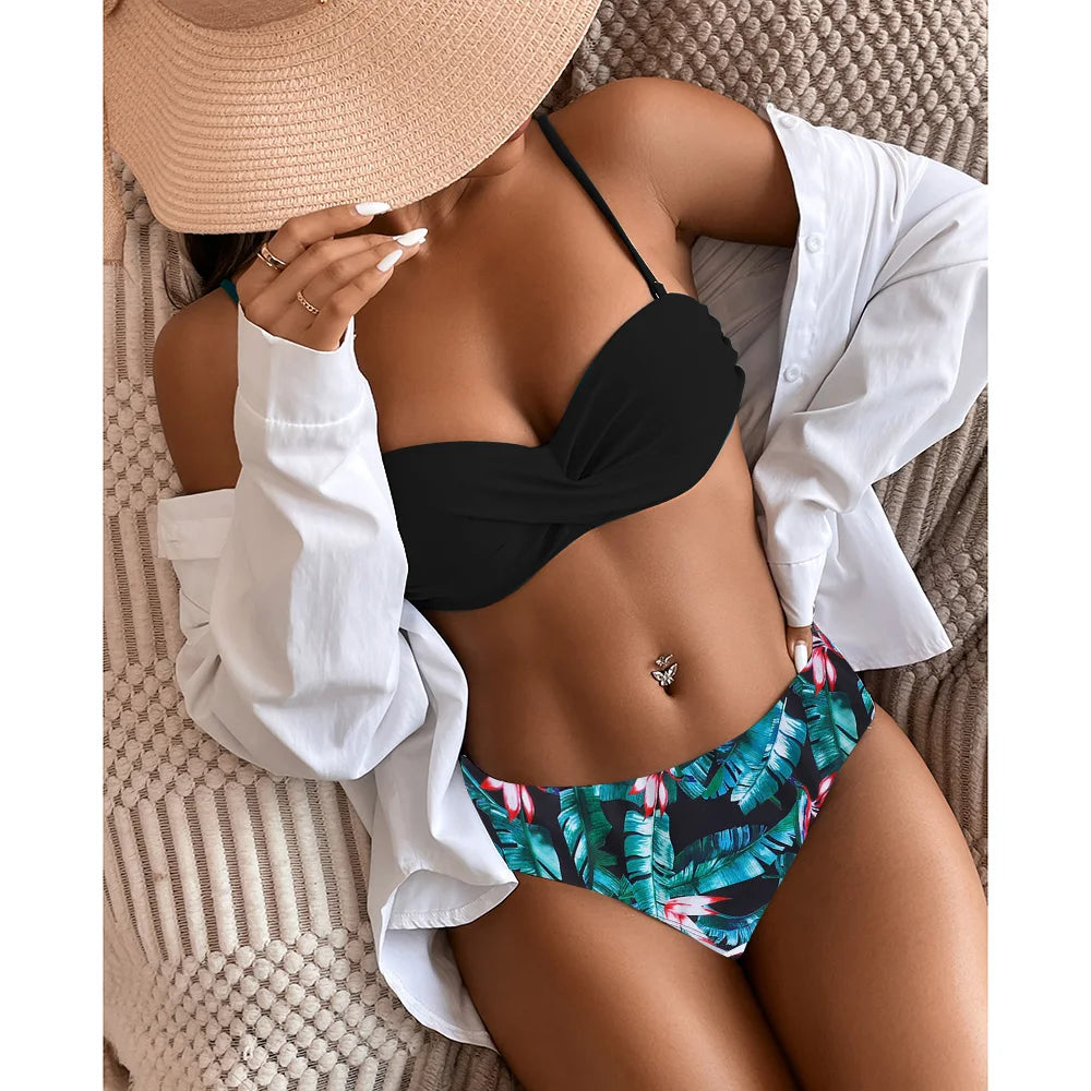 eopard Print Bikini Set – Floral Push-Up Low Waist Swimwear