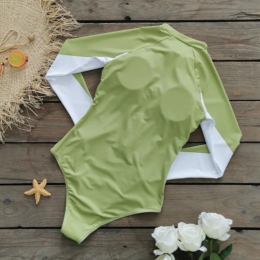 2025 Women’s Long Sleeve Surfing One-Piece Swimsuit
