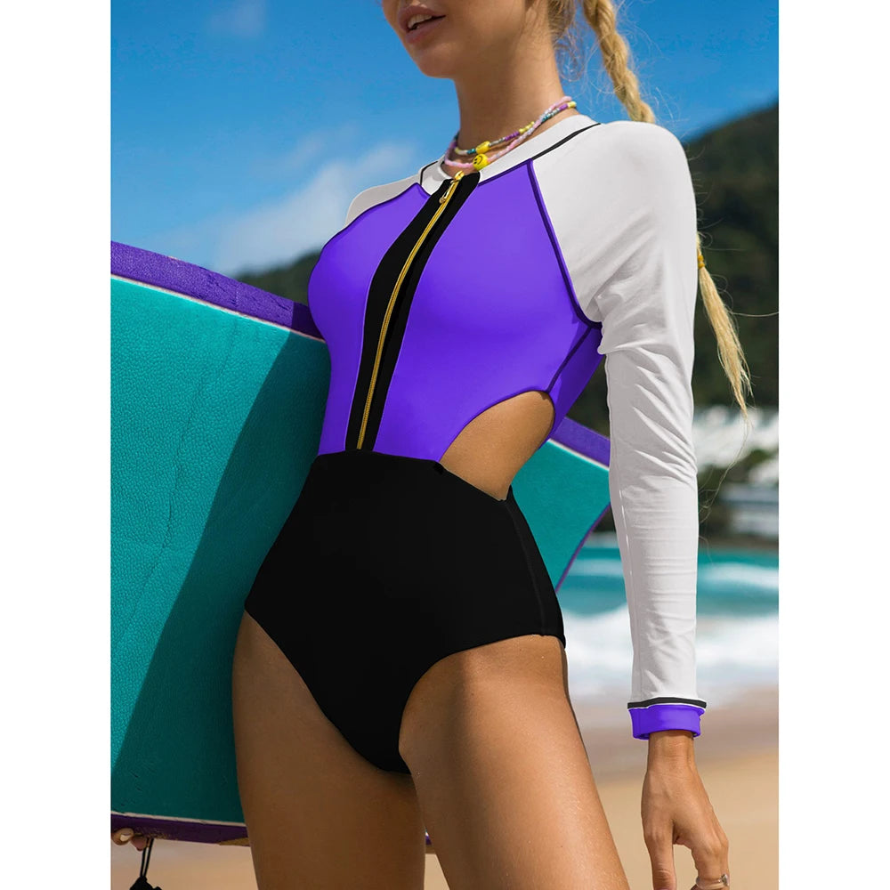 2025 Women’s Long Sleeve Surfing One-Piece Swimsuit