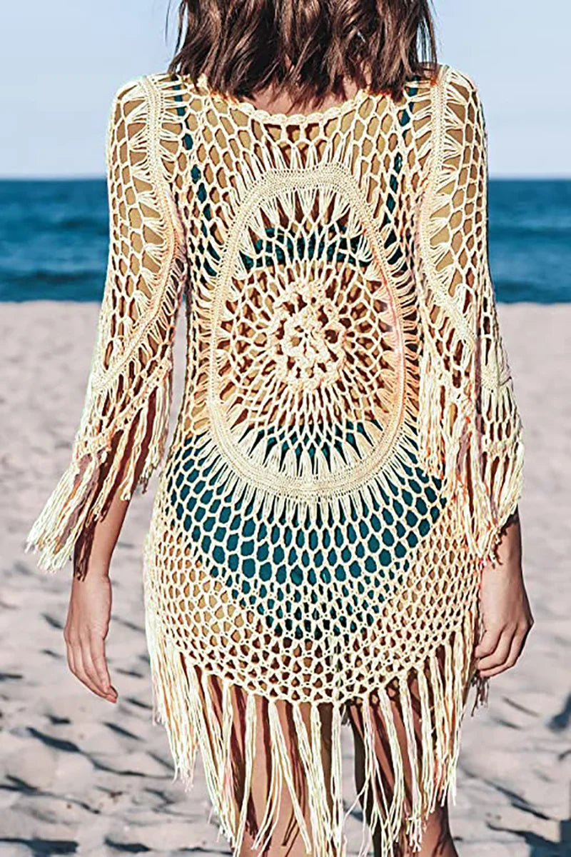 BabYoung Handmade Crochet Lace Beach Cover-Up – Bohemian Fringe Dress
