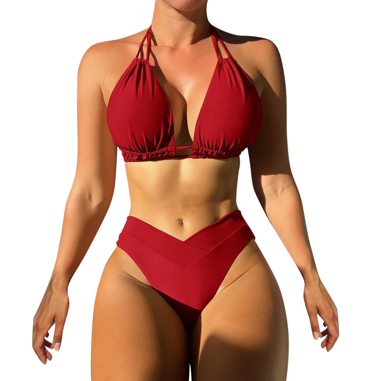 Women’s Tank Bikini Set – Mid Waist Deep V-Neck Swimwear