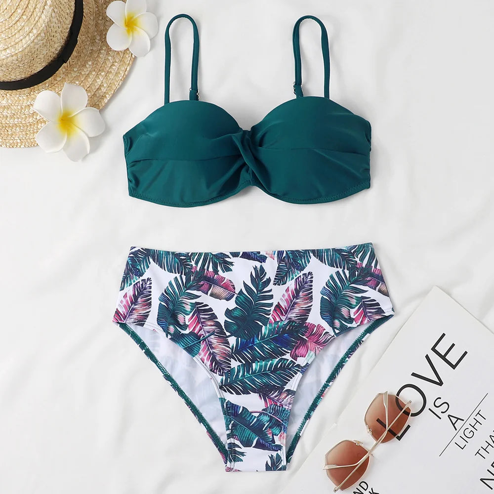eopard Print Bikini Set – Floral Push-Up Low Waist Swimwear