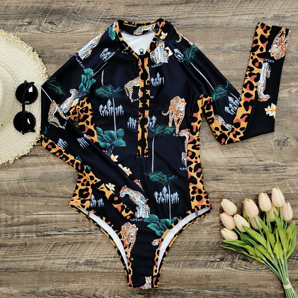2025 Women’s Long Sleeve Surfing One-Piece Swimsuit