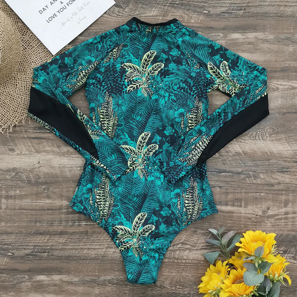 2025 Women’s Long Sleeve Surfing One-Piece Swimsuit
