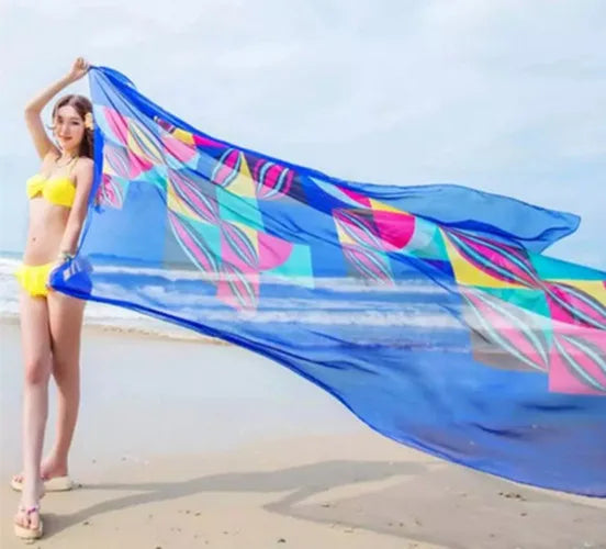Summer Fashion Chiffon Beach Scarf – Large Sarong Wrap for Bikini Cover-Up