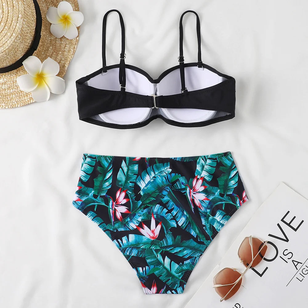 eopard Print Bikini Set – Floral Push-Up Low Waist Swimwear