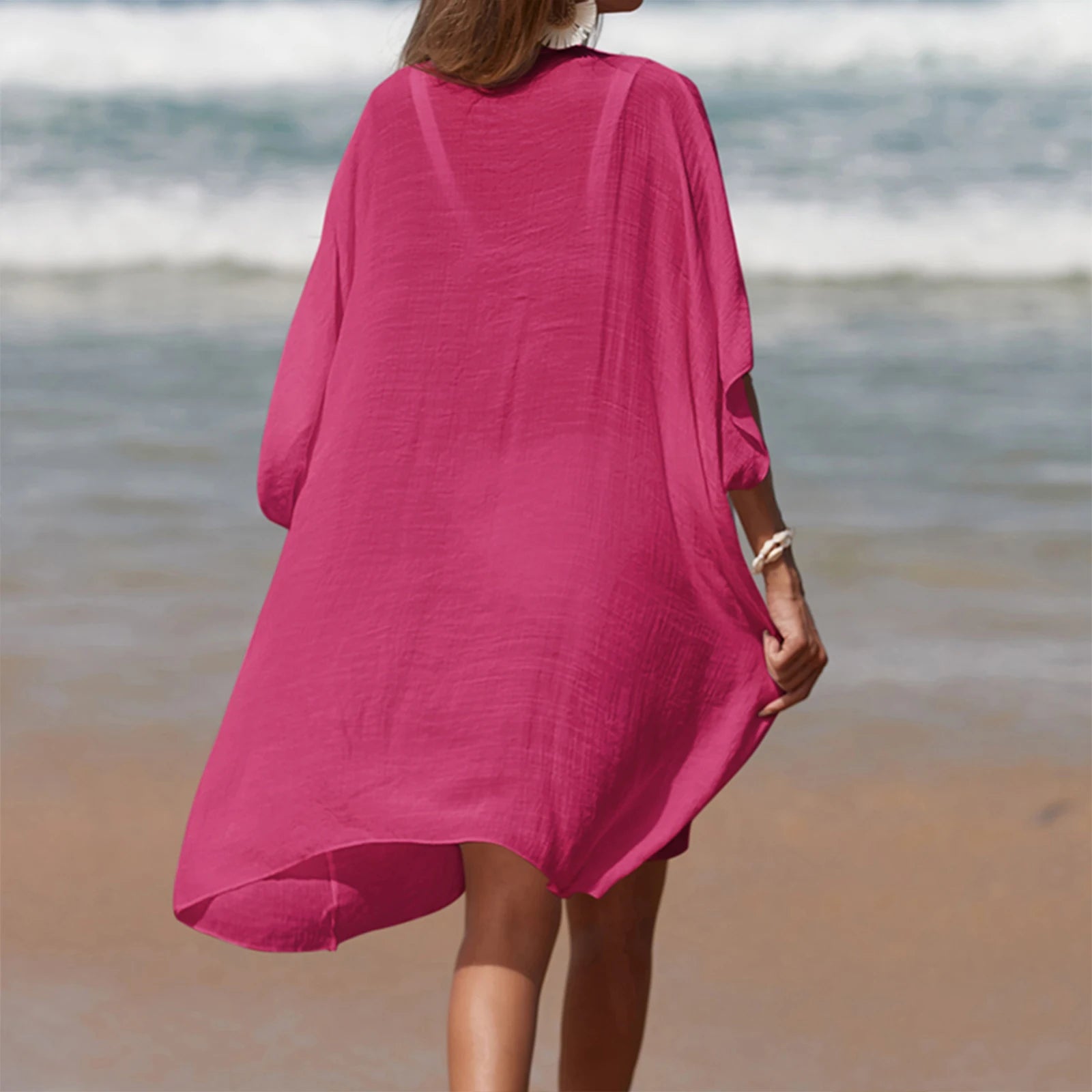 Women’s Crochet Cutout Beach Cover-Up – Loose Summer Swimsuit Dress