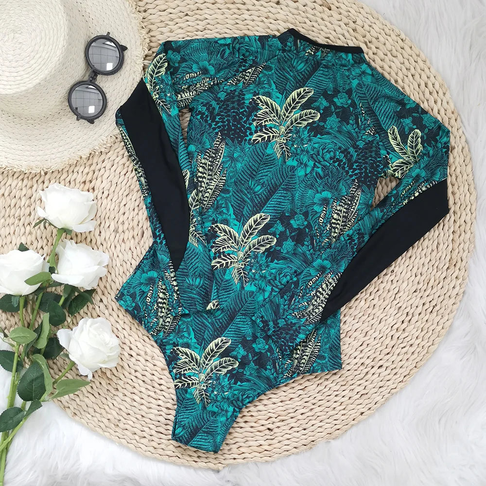 2025 Women’s Long Sleeve Surfing One-Piece Swimsuit