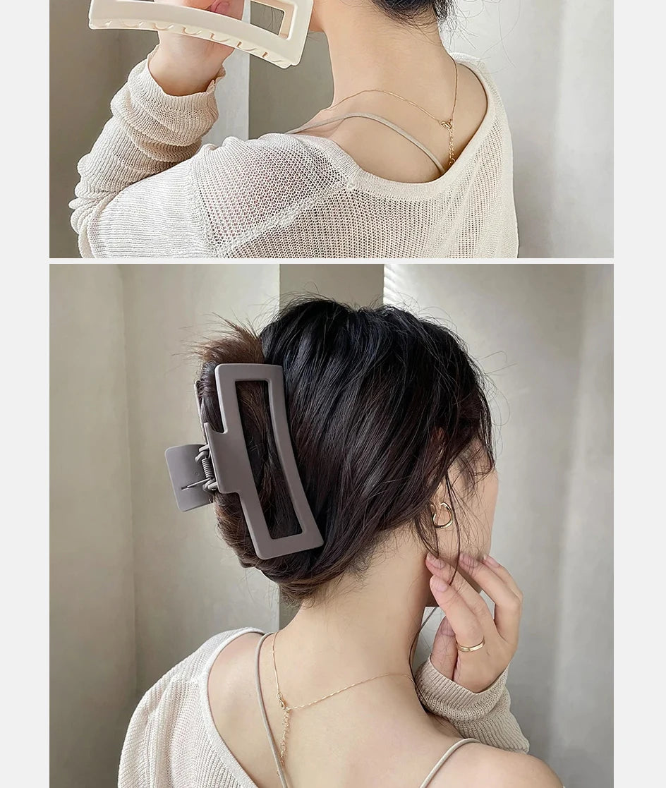 13CM Oversized Solid Square Shark Clip – Frosted Hair Accessories for Thick Hair