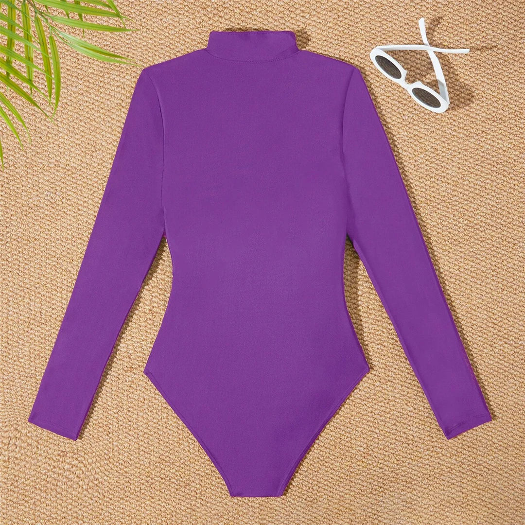 S-2XL Women’s Long Sleeve Zipper Surf Rash Guard One-Piece Swimsuit