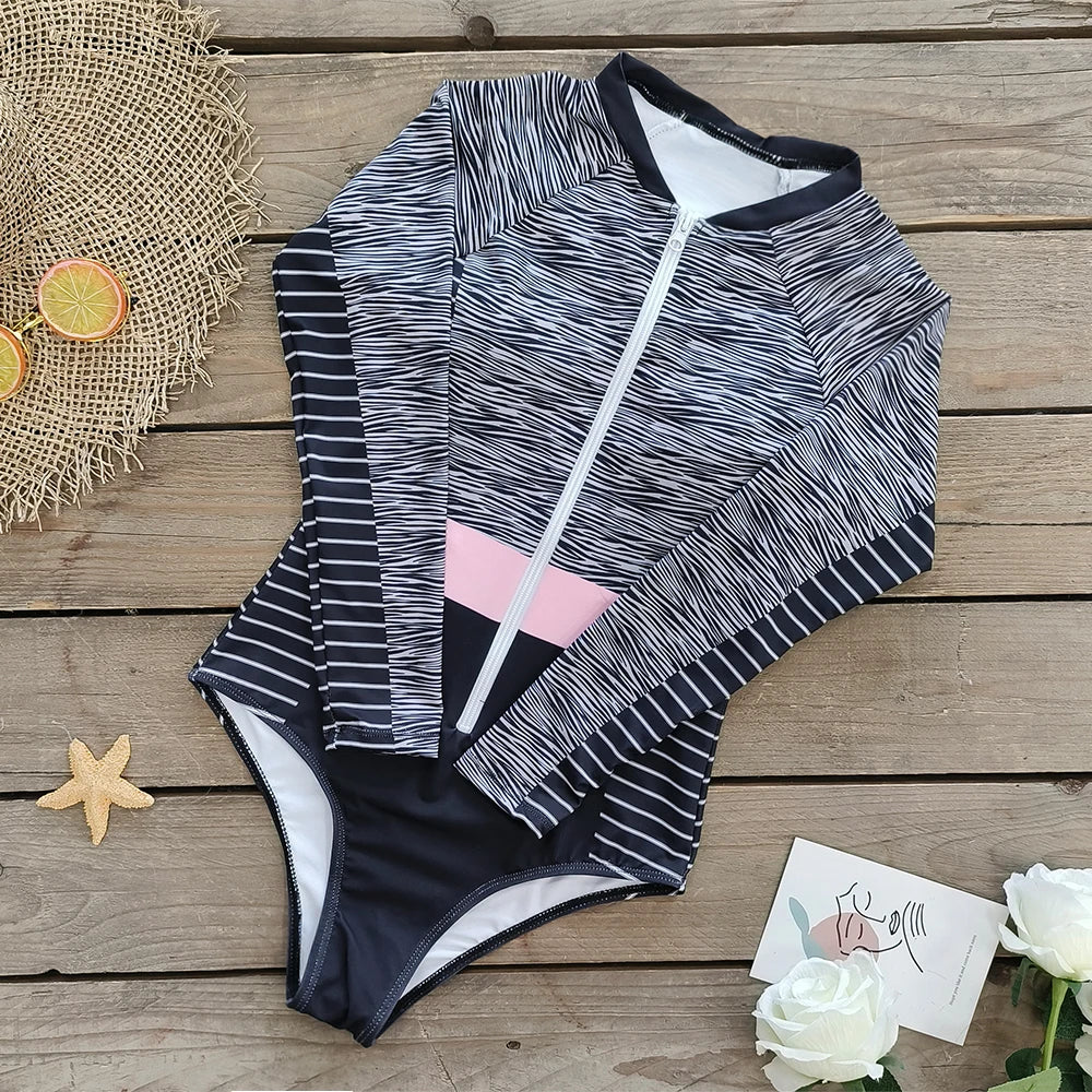 2025 Women’s Long Sleeve Surfing One-Piece Swimsuit