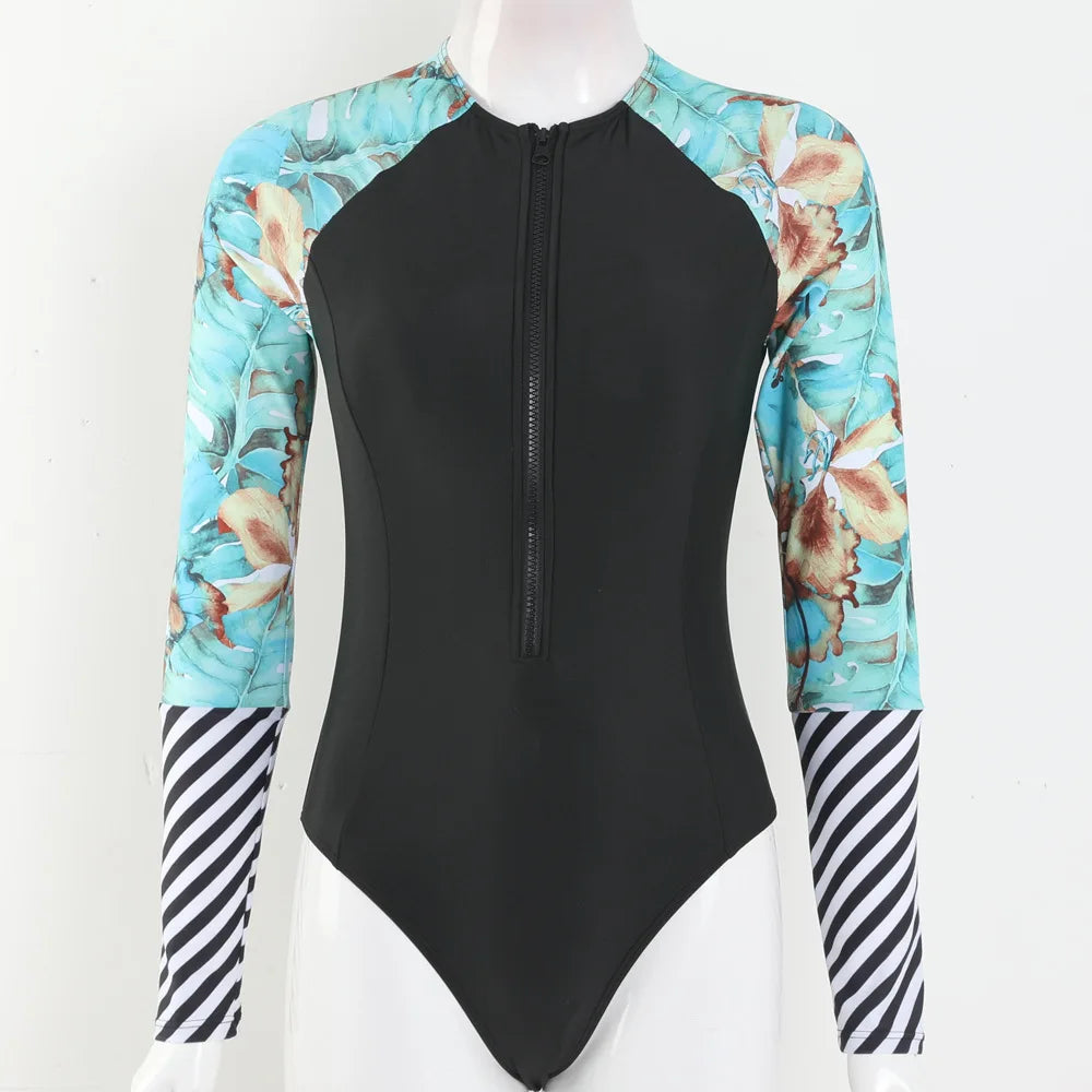 2025 Women’s Long Sleeve Surfing One-Piece Swimsuit