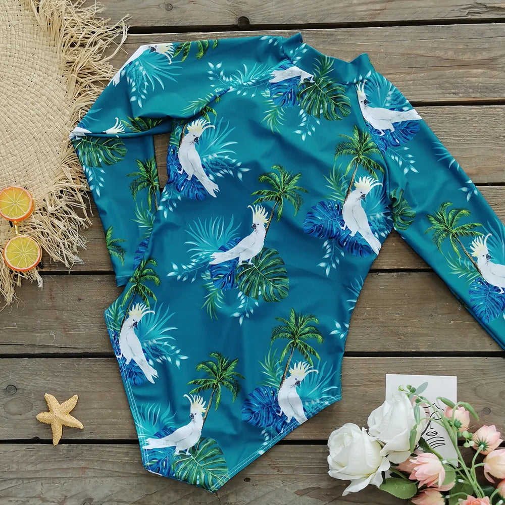 2025 Women’s Long Sleeve Surfing One-Piece Swimsuit